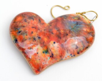 You are a Special gift  love charm Ceramic heart Orange Yellow Red Hand Crafted