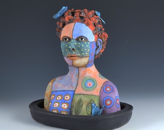 Colorful Ceramic Bust Female Shaman Butterfly on back cover of 500 Figures in Clay 2nd edition