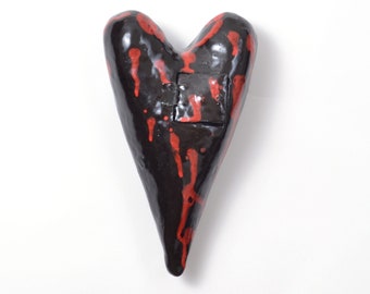 Door Opens Goth Heart wall decor, Black and red Ceramic Heart, Door to my heart ceramic wall sculpture, ceramic heart wall art