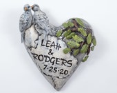 Personalized  Ceramic Heart Wall Hanging,Made to order Ceramic Heart Wall Decor, Love Birds Doves Wedding Heart, custom wedding gift