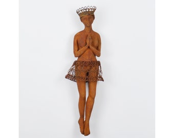 Ceramic Art wall sculpture. Prayer Warrior - Prayer for Peace Mixed media female figure Rust.