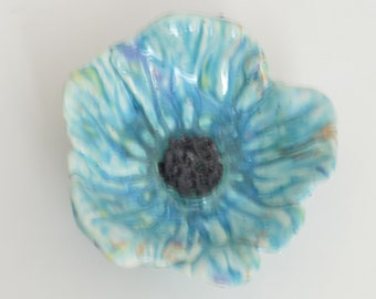 Clay Essential Oil Diffuser Blue Bell and  turquoise Poppy Flower Bowl black Center
