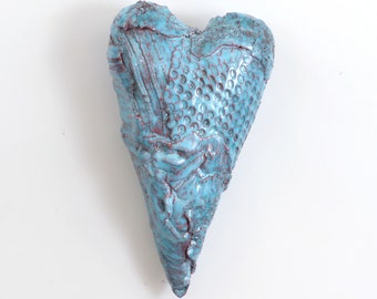 Heart Wall Hanging, Textured Ceramic Heart, Wall Decor, ceramic wall sculpture, Ocean turquoise blue