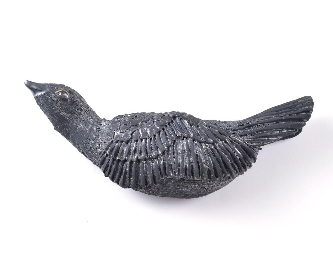 Bird Art Sculpture Black Bird Ceramic Raven Wall Decor, Crow Ceramic