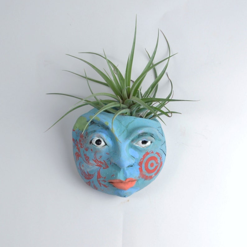 Whimsical Goddess of Good Hair Ceramic wall sculpture Air plant holder Gift image 1