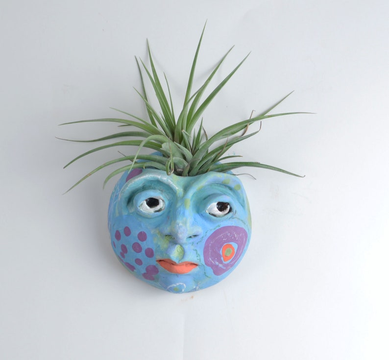 Whimsical Goddess of Good Hair Ceramic wall sculpture Air plant holder Gift image 2