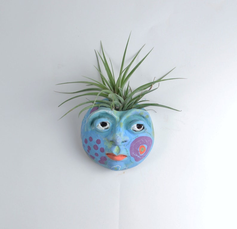 Whimsical Goddess of Good Hair Ceramic wall sculpture Air plant holder Gift image 1