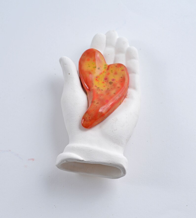 All Occasion Gift Ceramic Hand and heart wall Decor, My Heart is in your Hand Ceramic Wall art image 1