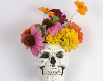 Day of the dead Clay vase skull/wall sculpture, Halloween air plant holder, el dia de los muertos, ceramic mask wall decor for flowers