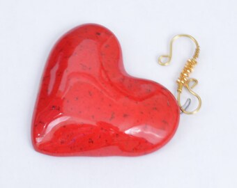 BFF Gift Love charm Ceramic heart RED Hand Crafted