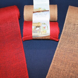 Ruban de jute ~ lot de 4 de 6 pouces de large ruban de jute à bords roulés, 20 mètres ou 60 pieds, ruban rustique rouge ou beige