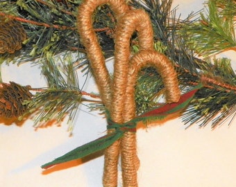 Jute Covered Candy Cane Ornaments, Set of 3, Great Ornaments, Add to Wreaths, Garlands, Packages or Hang on Your Christmas Tree