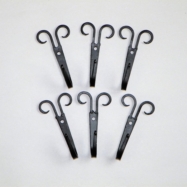 6 Black Rod Iron Hooks, Ram's Horn Design, Perfect for a Coat Rack, Towel Rack, Primitive Decor, FREE SHIPPING