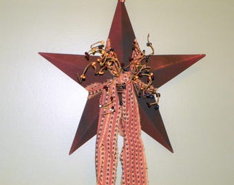 Metal Star Burgundy with Antique Black 12 Inch Metal Star with Mustard, Burgundy and Navy Pip Berries