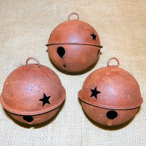 RUSTY BELLS Set of 3 Bells with Star Cutouts, 80MM or 3 1/8 Inch Rusty Metal Primitive Bell with Star Cutouts image 1