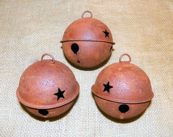 RUSTY BELLS Set of 3 Bells with Star Cutouts, 80MM or 3 1/8 Inch Rusty Metal Primitive Bell with Star Cutouts