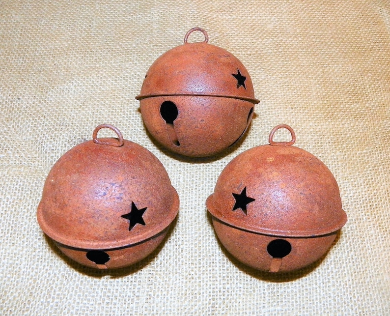 RUSTY BELLS Set of 3 Bells with Star Cutouts, 80MM or 3 1/8 Inch Rusty Metal Primitive Bell with Star Cutouts image 1