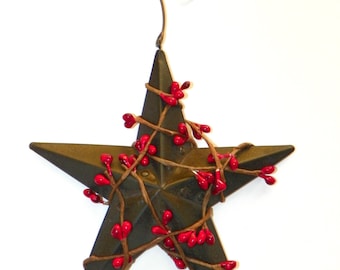 Black 5 Inch Metal Star with Red Pip Berries FREE SHIPPING
