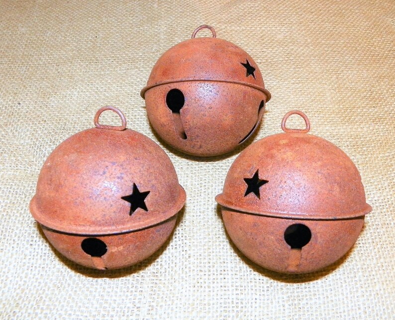 RUSTY BELLS Set of 3 Bells with Star Cutouts, 80MM or 3 1/8 Inch Rusty Metal Primitive Bell with Star Cutouts image 3