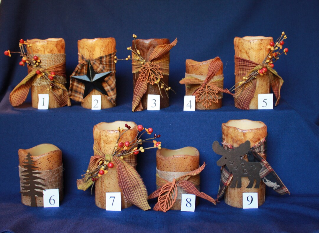 LED Candle 4 or 6 Pillar Timer Candle, Flameless Flickering Country