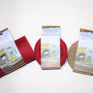 BURLAP RIBBON ~ Red or Beige Burlap in 2 1/4 or 6 Inch Wide Rolled Edged Burlap Ribbon, 6" Wide is 5 Yards 2 1/4" is 10 Yards
