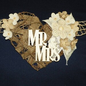 Wedding Swag Mr & Mrs. Burlap 9 Ft Grapevine Heart with Lace, Burlap and Linen Flowers Backdrop for Wedding, Swag Bride and Groom Free Ship