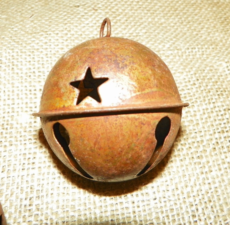RUSTY BELLS Set of 3 Bells with Star Cutouts, 80MM or 3 1/8 Inch Rusty Metal Primitive Bell with Star Cutouts image 4