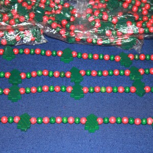 Vintage Wood Bead Garland Red, Green with Wood Tree Beaded Garland 36 Feet, 4 Strands of 9 Feet each, Tree Mantel Doorway Banister Wreath