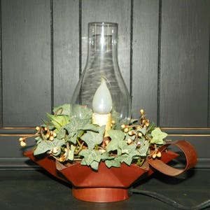 Lantern or Lamp, a Rustic Star Shaped Light base with Mustard Yellow Pip Berries in a Ivy Wreath