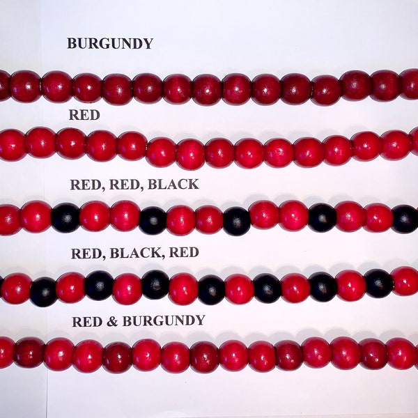 Wood Bead Garland, YOUR CHOICE, 9 Ft or 12 Ft Red, Burgundy, Red and Black or Burgundy and Red Free Ship