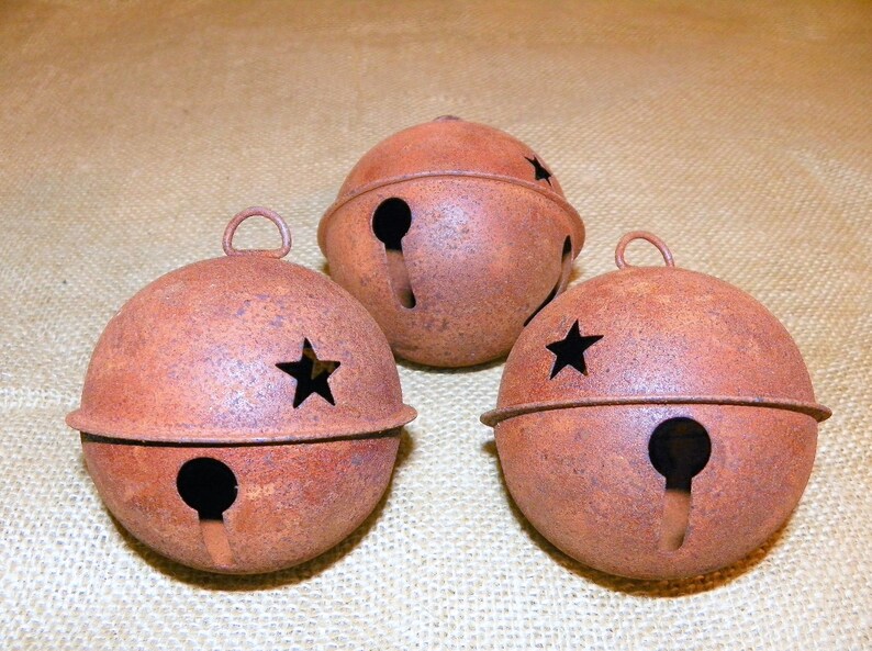 RUSTY BELLS Set of 3 Bells with Star Cutouts, 80MM or 3 1/8 Inch Rusty Metal Primitive Bell with Star Cutouts image 2