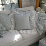French Blue Ruffled Linen Pillow Matching Long Ruffled Etsy