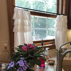Handmade Linen Curtains with Top Ruffles - Cottage Style Drapes - Pair