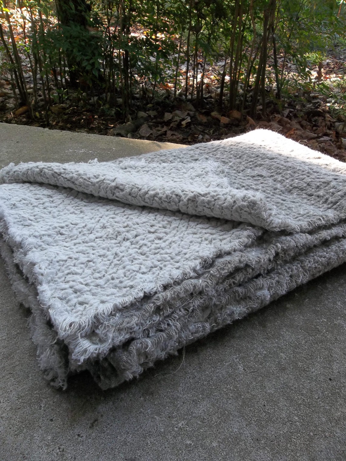 Crumpled Linen Throw Fringed Blanket 48 X 66 Jacquard Linen Etsy