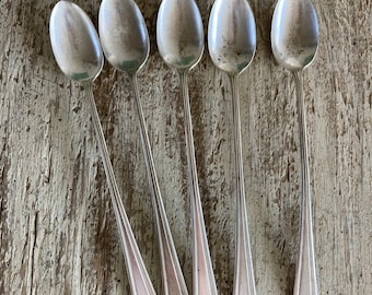 5 Silver Plate Ice Tea Spoons Vintage William Rogers Rustic Silverplate Flatware Silver Plate Parfait Spoons Picnic Flatware French Country