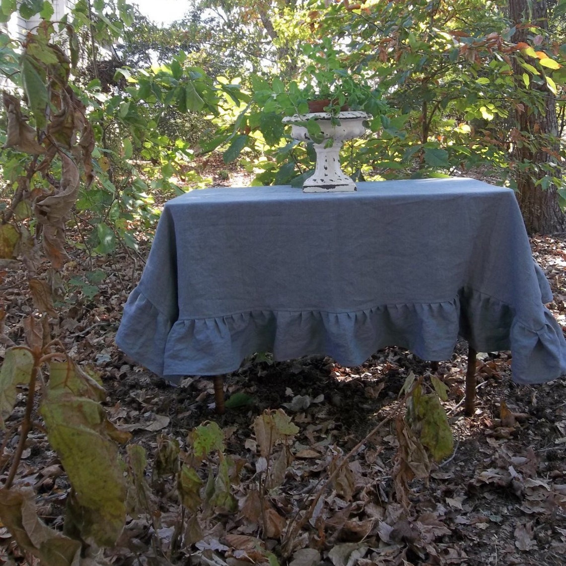 Gray Linen Tablecloth Ruffled Linen Tablecloth Custom Table Etsy