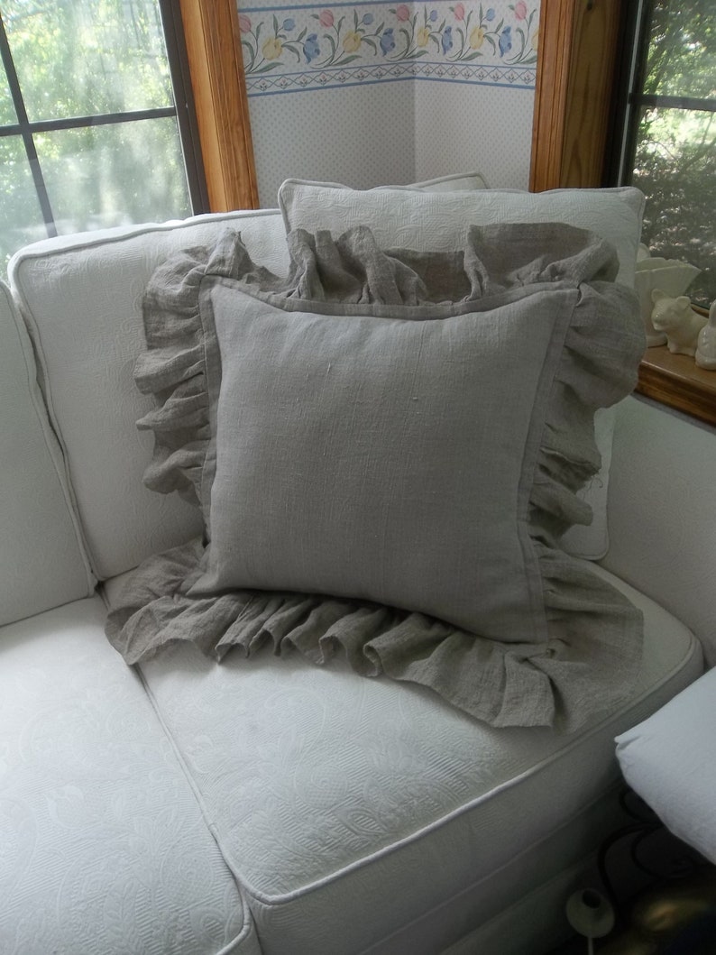 Washed Linen Ruffled Pillow Sham Neutral Linen Pillows Custom Etsy