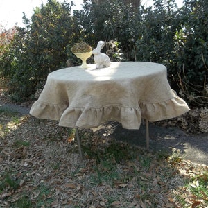 Custom Ruffled Burlap Tablecloth Handmade Ruffled Tablecloth Wedding Decorations Table Decor Custom Burlap Table Cloth image 5