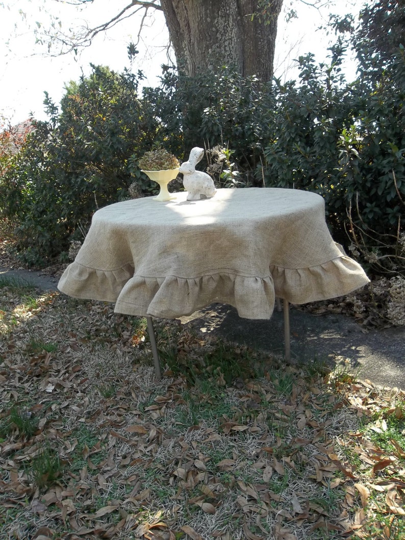 Custom Ruffled Burlap Tablecloth Handmade Ruffled Tablecloth Wedding Decorations Table Decor Custom Burlap Table Cloth image 5