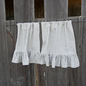 Ruffled Ticking Cafe Curtains Ticking Stripe Curtains Custom Ticking Curtains Choose Your Size Fabric French Country Cottage misshettie