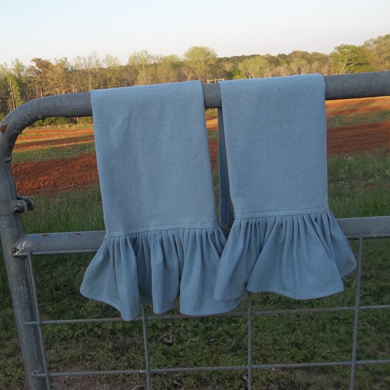 Ruffled Chambray Towels Light Blue Denim Kitchen Towels Etsy