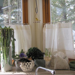 Classic Linen Curtains Pair Café Curtains Linen Drapes Window Treatment French Country Cottage Style Custom Made Quantities Available