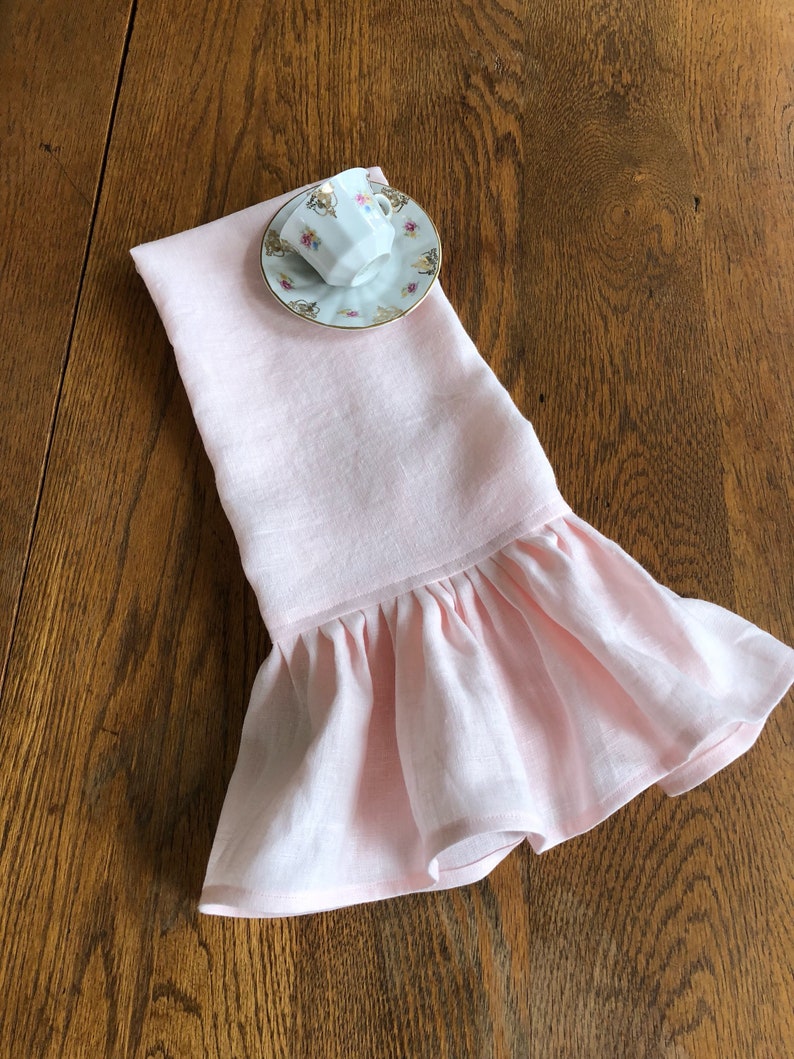 Blush Pink Linen Towel Light Pink Ruffled Linen Towels Tea Etsy