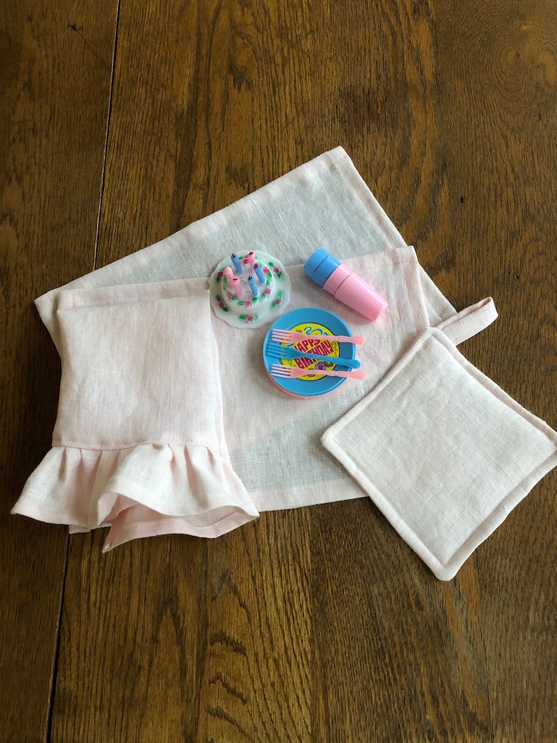 Blush Pink Linen Towel Light Pink Ruffled Linen Towels Tea Etsy