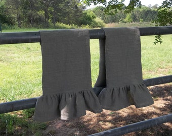 Ruffled Linen Towels (Set of 2): French Country Bath Decor - Choose your Color - Handmade