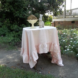 Pink Linen Tablecloth Pink Ruffled Tablecloth Custom Sizes Easter Decor Wedding Decorations Table Decor French Country