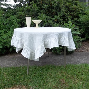 Linen Tablecloth with Ruffles Ruffled Table Cloth Custom Sizes and Fabrics Cottage Linens Thanksgiving Decor Free Shipping image 3