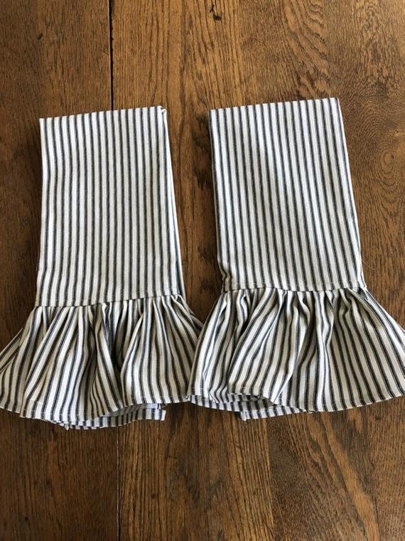 Striped Towels with Ruffles - Kitchen or Bath Towel - Choose Your Color - Handmade MissHettie