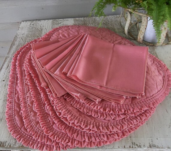 8 Ruffled Pink Placemats with Matching Napkins Vintage Etsy