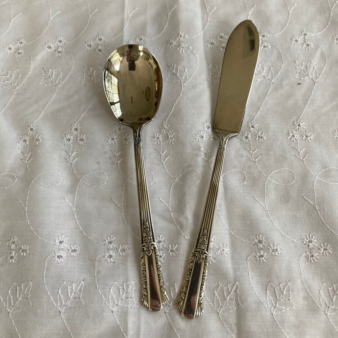 TREASURE Silver Butter Knife Sugar Spoon Vintage Flatware Etsy